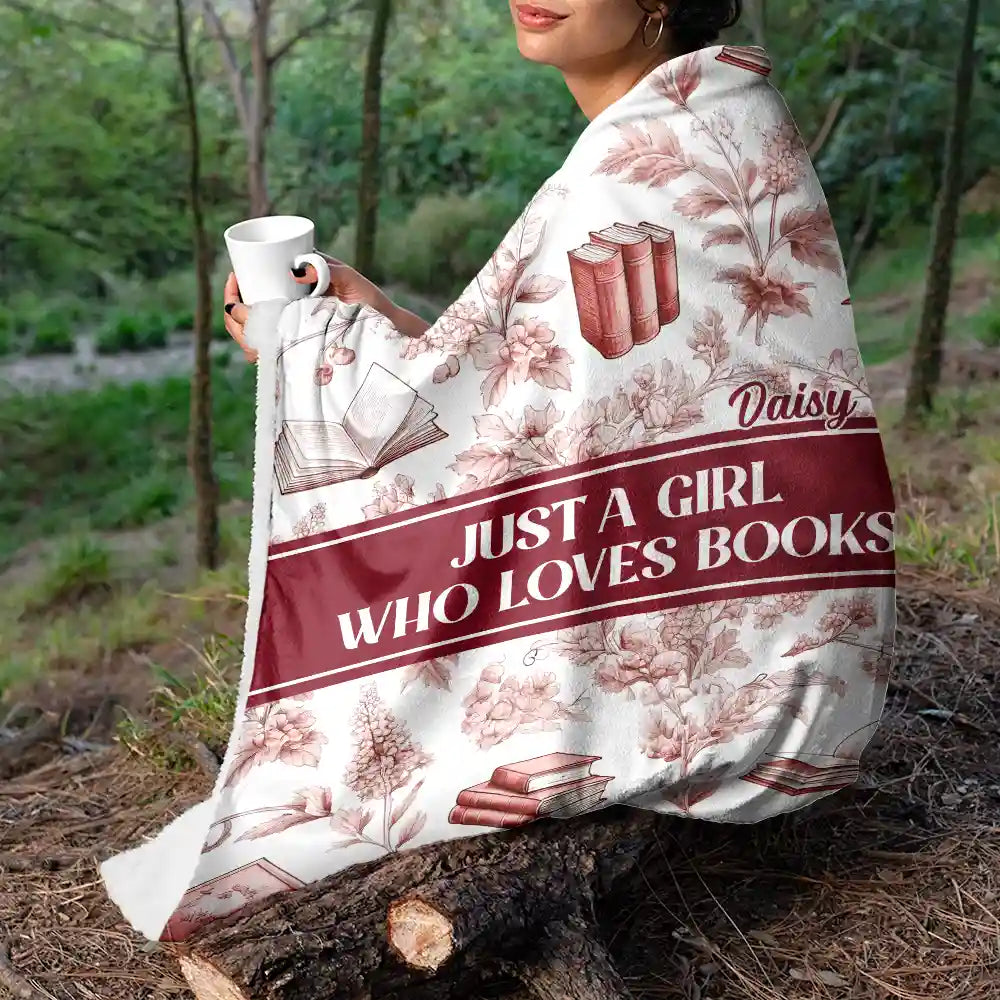Reading, Gift For Yourself, Gift For Women, Happy - Reading Toile De Jouy Style Just A Girl Who Loves Books - Personalized Fleece Blanket, Sherpa Blanket