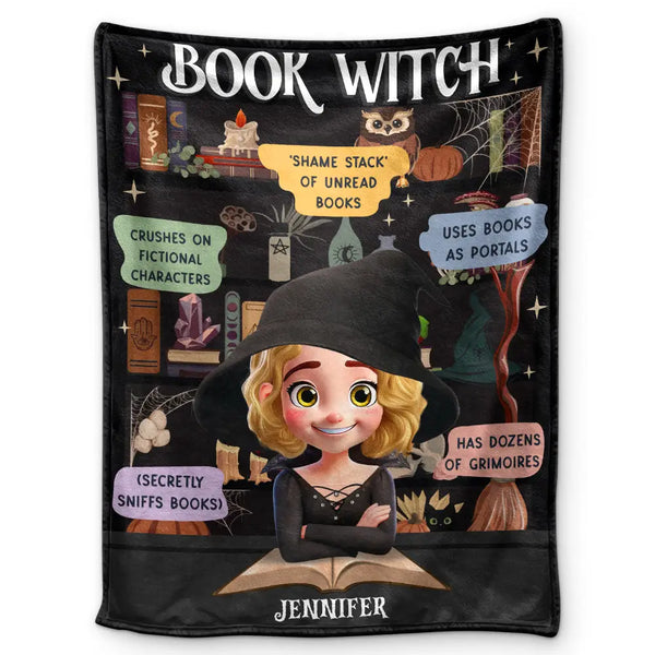 Halloween, Reading, Gift For Yourself, Gift For Women, Happy - Reading Book Witch Blanket - Personalized Fleece Blanket, Sherpa Blanket