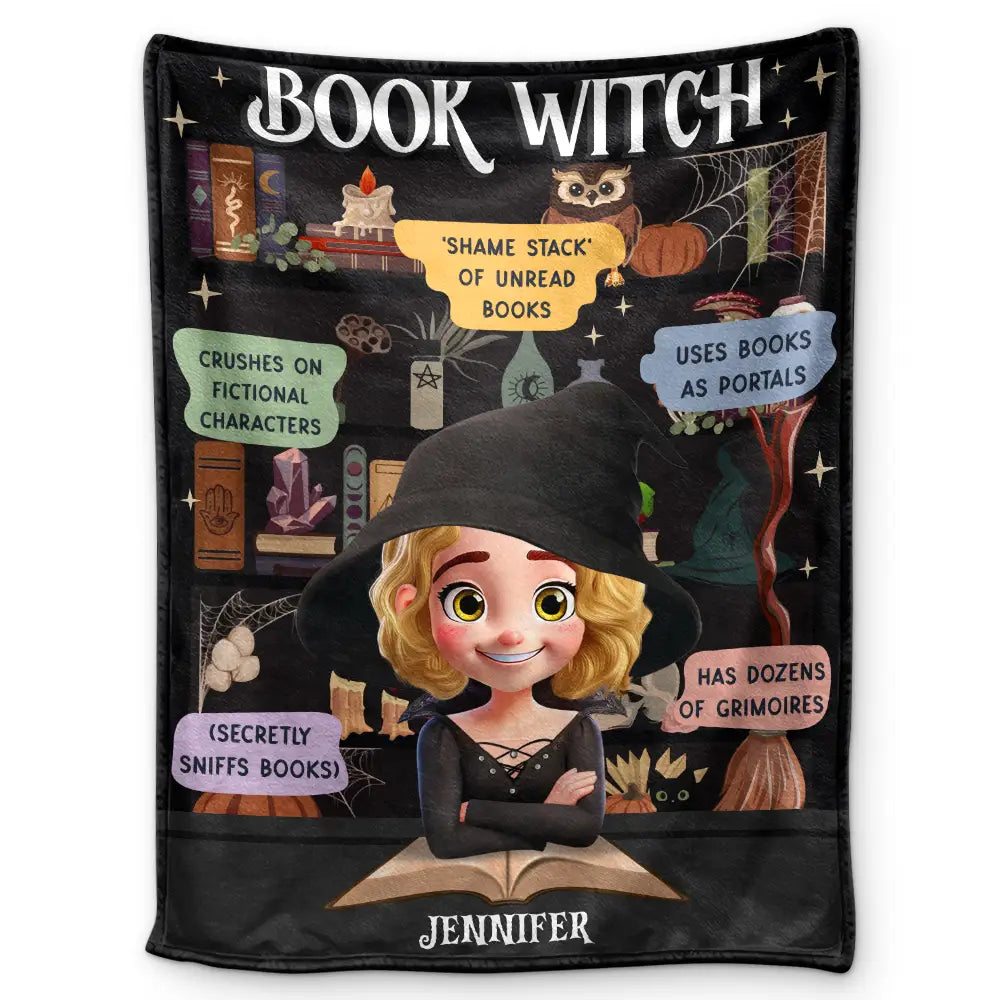 Reading Book Witch Blanket - Personalized Fleece Blanket, Sherpa Blanket