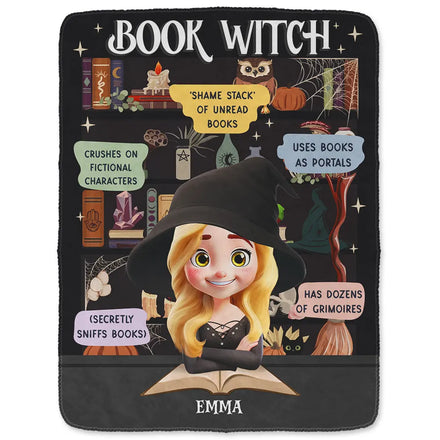 Reading Book Witch Blanket - Personalized Fleece Blanket, Sherpa Blanket