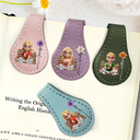Reading, Gift For Yourself, Gift For Women, Happy - Reading Girl With Birth Month Flower - Personalized Circle Leather Magnetic Bookmark