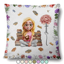 Reading,Gift For Yourself,Gift For Women,Happy - Reading Girl With Birth Month Flower - Personalized Pillow