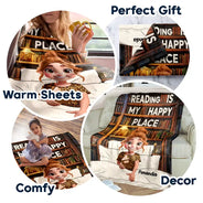 Reading,Gift For Yourself,Happy - Reading Is My Happy Place - Personalized Fleece Blanket, Sherpa Blanket