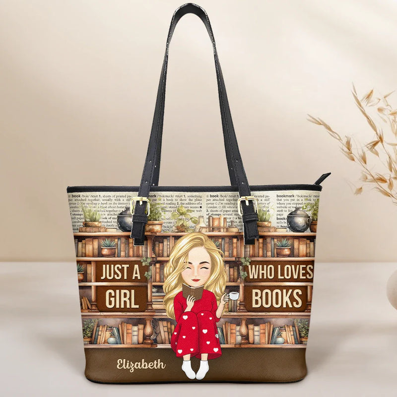 Reading,Gift For Yourself,Gift For Women - Reading Just A Girl Who Loves Books - Personalized Leather Tote Bag
