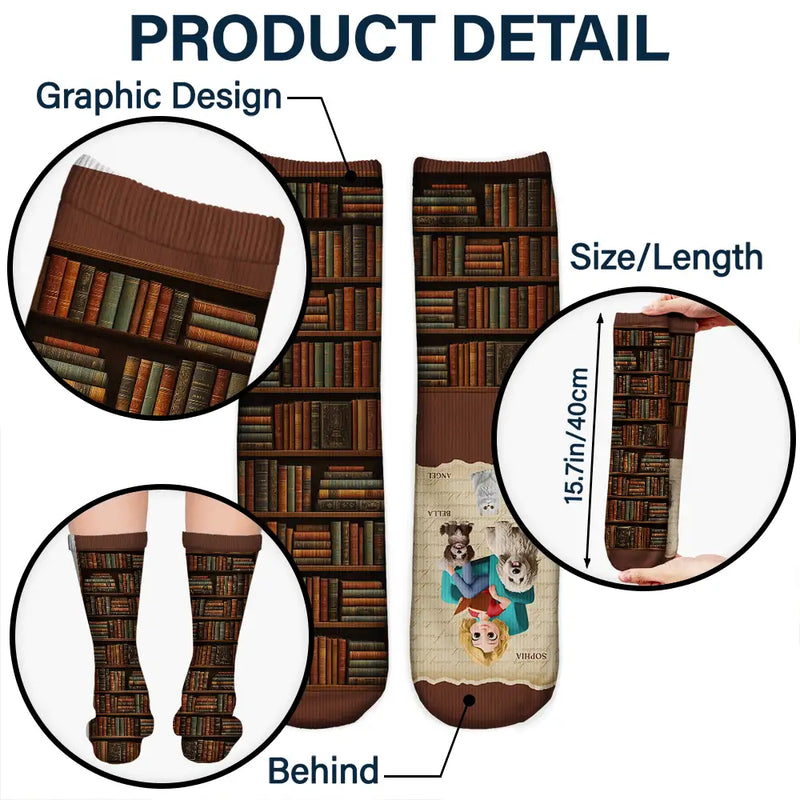 Reading,Gift For Women,Pet Mom,Cat Mom,Dog Mom,Happy,Top Market - Reading Just A Girl Who Loves Books & Dogs Cats 3D Effect - Personalized Socks