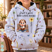 Gift For Yourself,Gift For Women,Vector,Happy - Reading Lover Birth Flower Just A Girl Who Loves Books - Personalized Fleece Hoodie