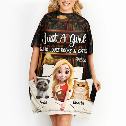 Reading Pajamas Girl Who Loves Books - Personalized Women's Sleep Tee