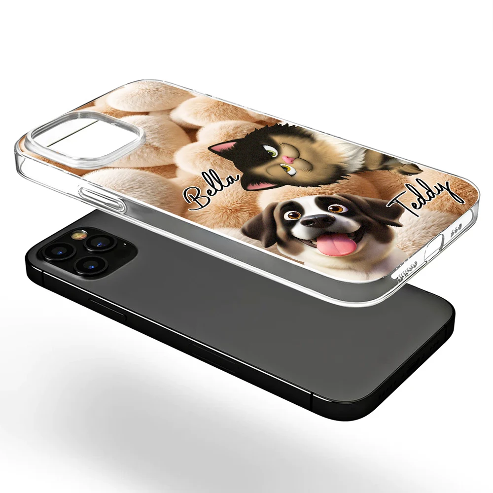 Pet Lovers,Pet Mom,Pet Dad,Dog Lovers,Dog Mom,Dog Dad,Cat Lovers,Cat Mom,Cat Dad,Gift For Women,Gift For Men,Top Market - Realistic 3D Furry Effect Pet Mom Pet Dad - Personalized Clear Phone Case