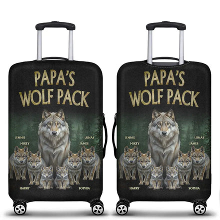 Realistic Art Papa Dad Wolf Pack - Personalized Luggage Cover
