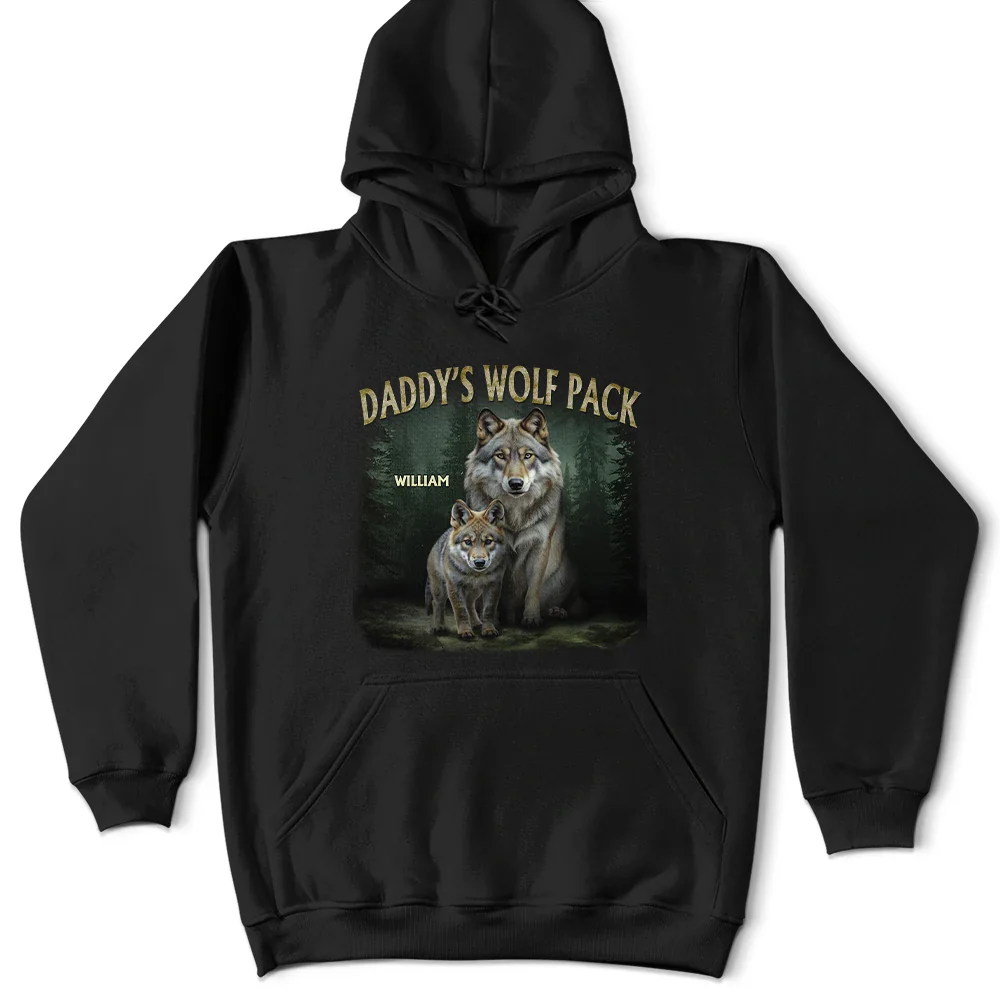 Gift For Father,Gift For Grandpa,Love - Realistic Art Papa Dad Wolf Pack - Personalized T Shirt