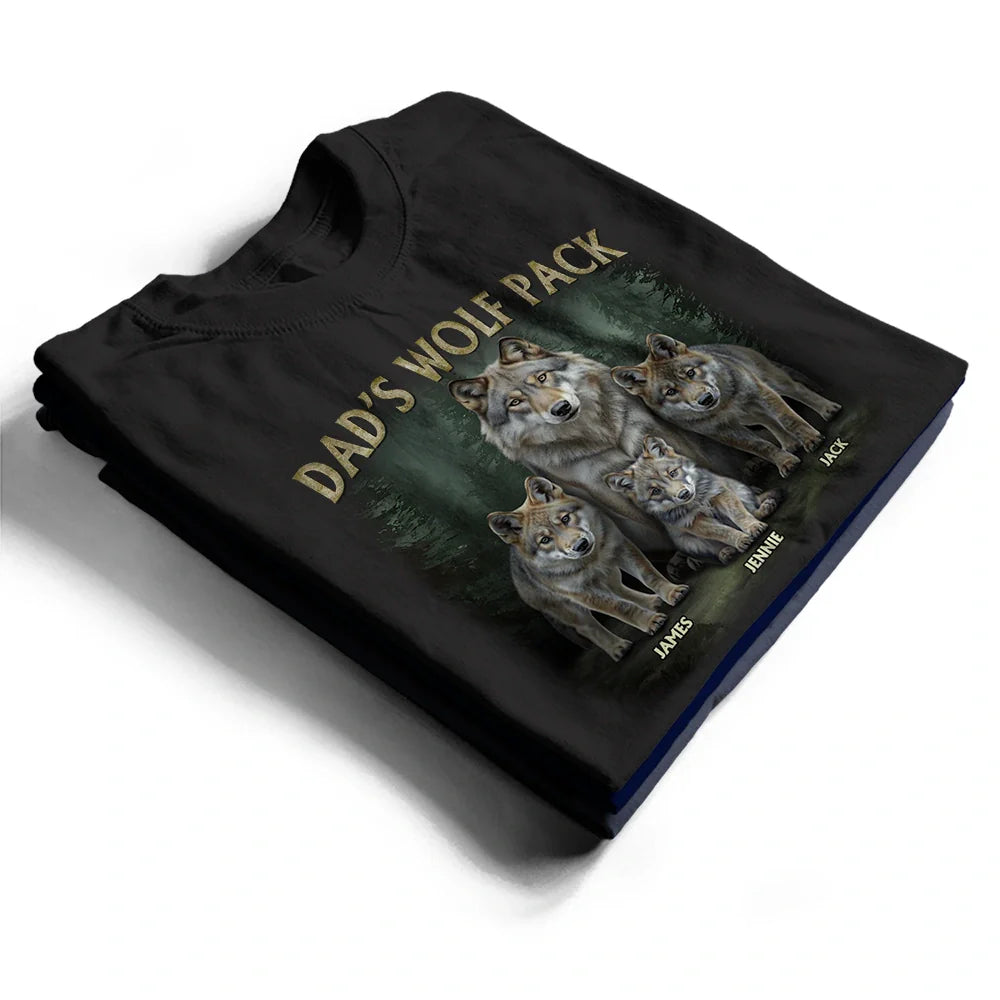 Gift For Father,Gift For Grandpa,Love - Realistic Art Papa Dad Wolf Pack - Personalized T Shirt