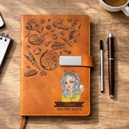 Gift For Wife,Gift For Girlfriend,Gift For Yourself,Gift For Women,Gift For Mother,Gift For Grandma,Mom's Hobby,Grandma's Hobby,Happy,Cooking,Baking  - Recipe Book - Personalized Leather Notebook Set