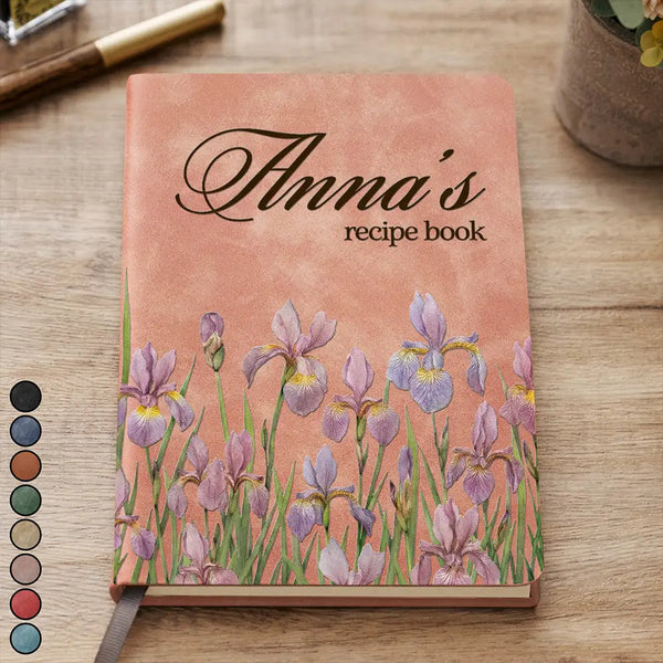 Gift For Wife,Gift For Girlfriend,Gift For Yourself,Gift For Women,Gift For Mother,Gift For Grandma,Cooking,Baking ,Happy - Recipe Book Pressed Effect Birth Flower Wife Mom Grandma - Personalized Leather Journal
