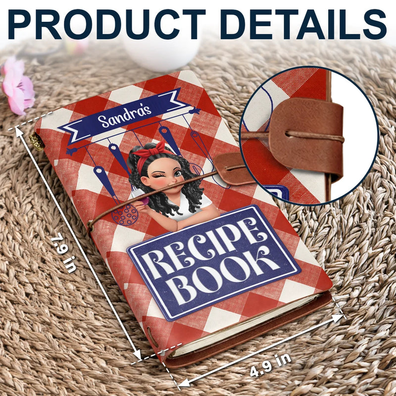 Gift For Yourself,Gift For Women,Cooking,Happy - Recipe Cookbook 3D Effect Turban Woman - Personalized Leather Vintage Journal