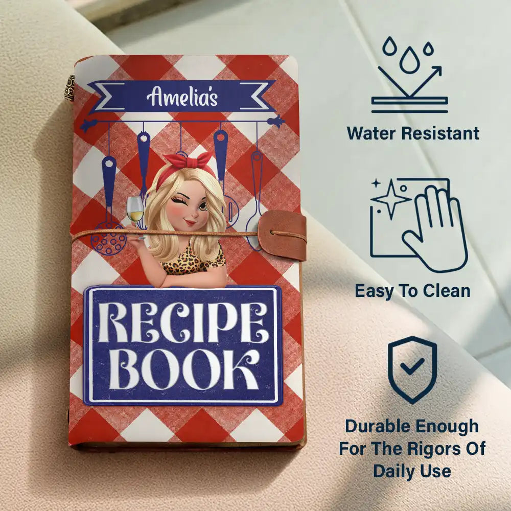 Gift For Yourself,Gift For Women,Cooking,Happy - Recipe Cookbook 3D Effect Turban Woman - Personalized Leather Vintage Journal