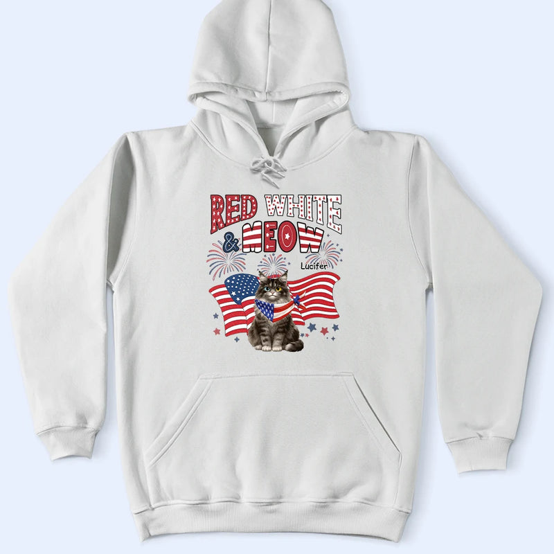 Funny, Cat Lovers, Pet Lovers, Independence Day - Red White Meow - Personalized T Shirt