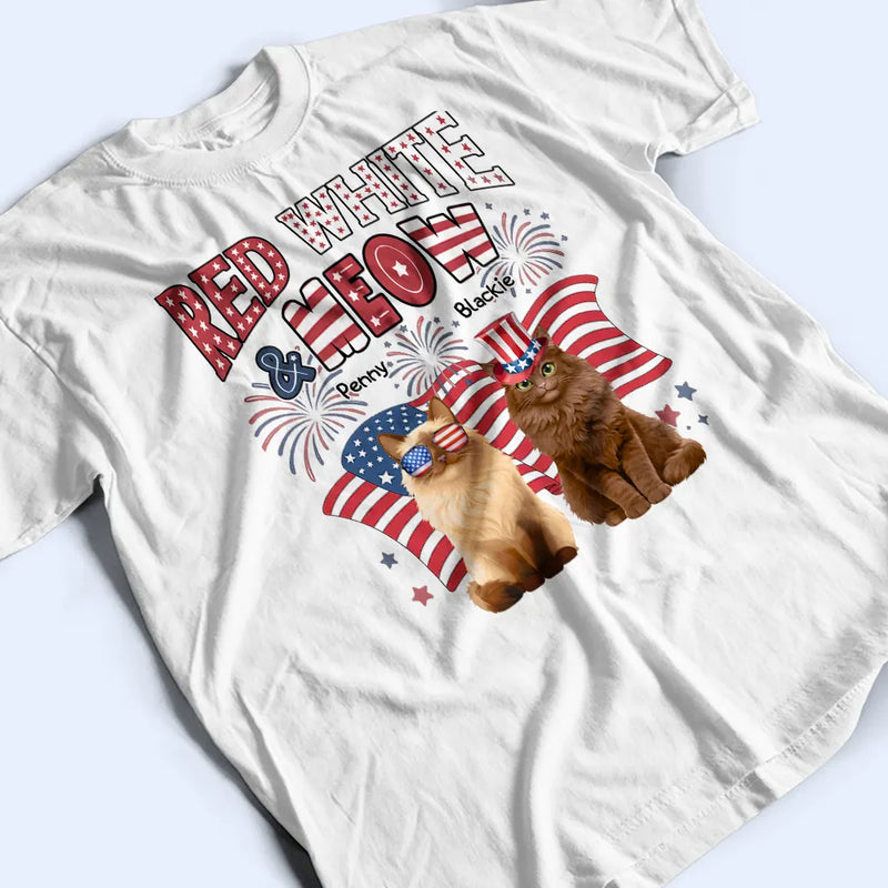 Funny, Cat Lovers, Pet Lovers, Independence Day - Red White Meow - Personalized T Shirt