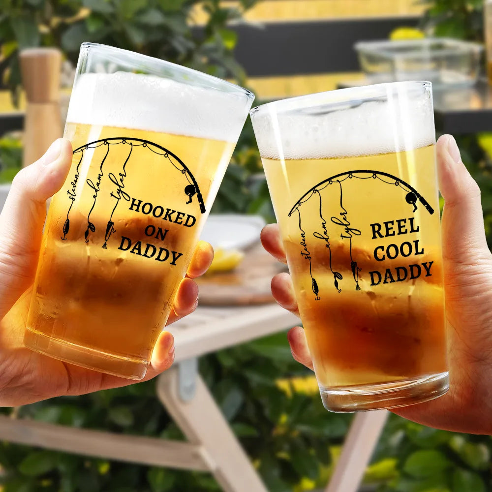 Gift For Father,Gift For Grandpa,Fishing,Non-Eng,Icon,Proud - Reel Cool Dad Grandpa - Personalized Beer Glass