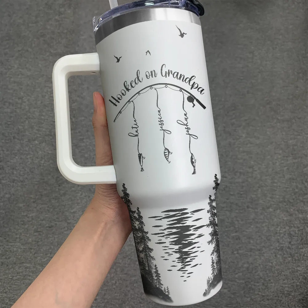 Gift For Father,Gift For Grandpa,Fishing,Non-Eng,Icon,Proud - Reel Cool Dad Grandpa - Personalized Engraved 40oz Tumbler