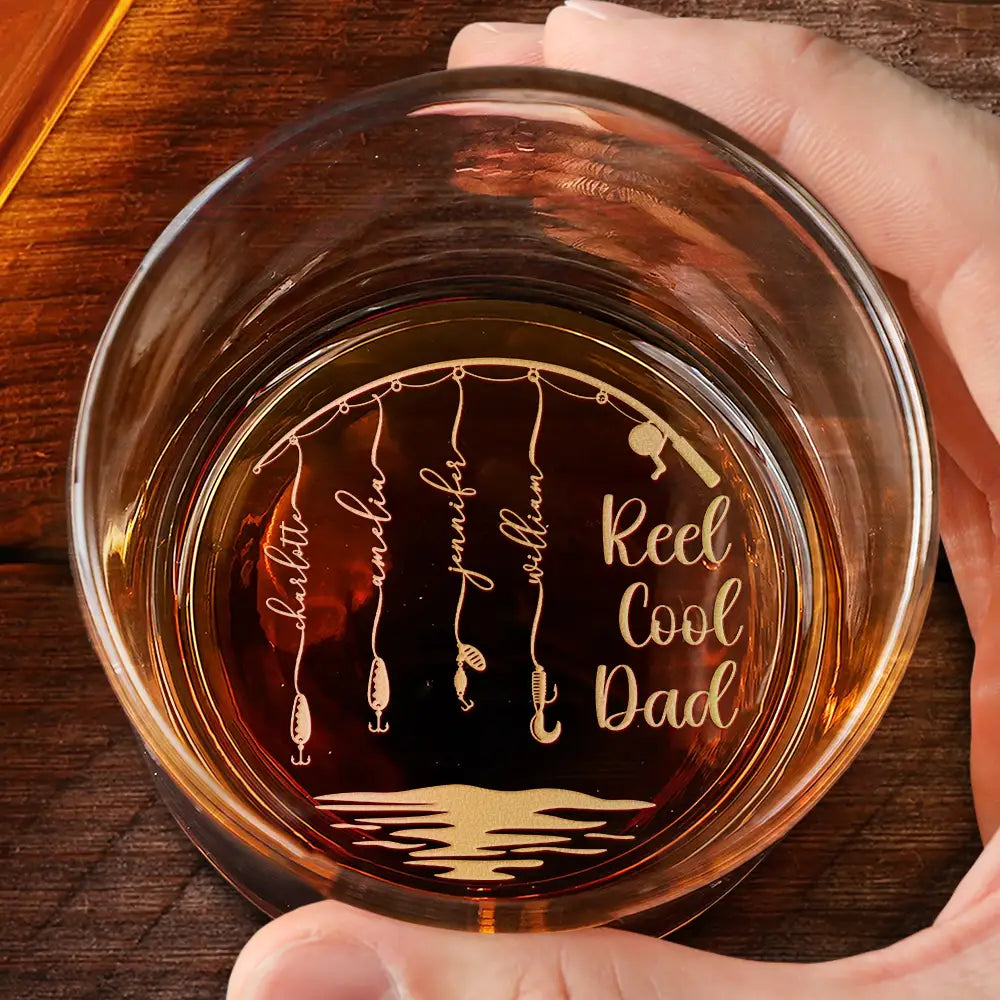 Gift For Father,Gift For Grandpa,Fishing,Non-Eng,Icon,Proud - Reel Cool Dad Grandpa - Personalized Engraved Whiskey Glass