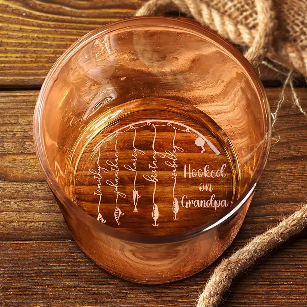 Gift For Father,Gift For Grandpa,Fishing,Non-Eng,Icon,Proud - Reel Cool Dad Grandpa - Personalized Engraved Whiskey Glass