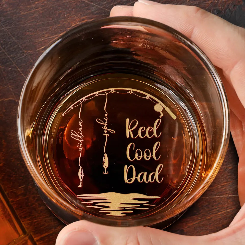 Gift For Father,Gift For Grandpa,Fishing,Non-Eng,Icon,Proud - Reel Cool Dad Grandpa - Personalized Engraved Whiskey Glass