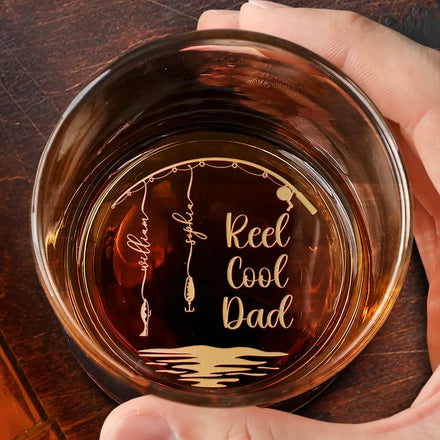 Reel Cool Dad Grandpa - Personalized Engraved Whiskey Glass