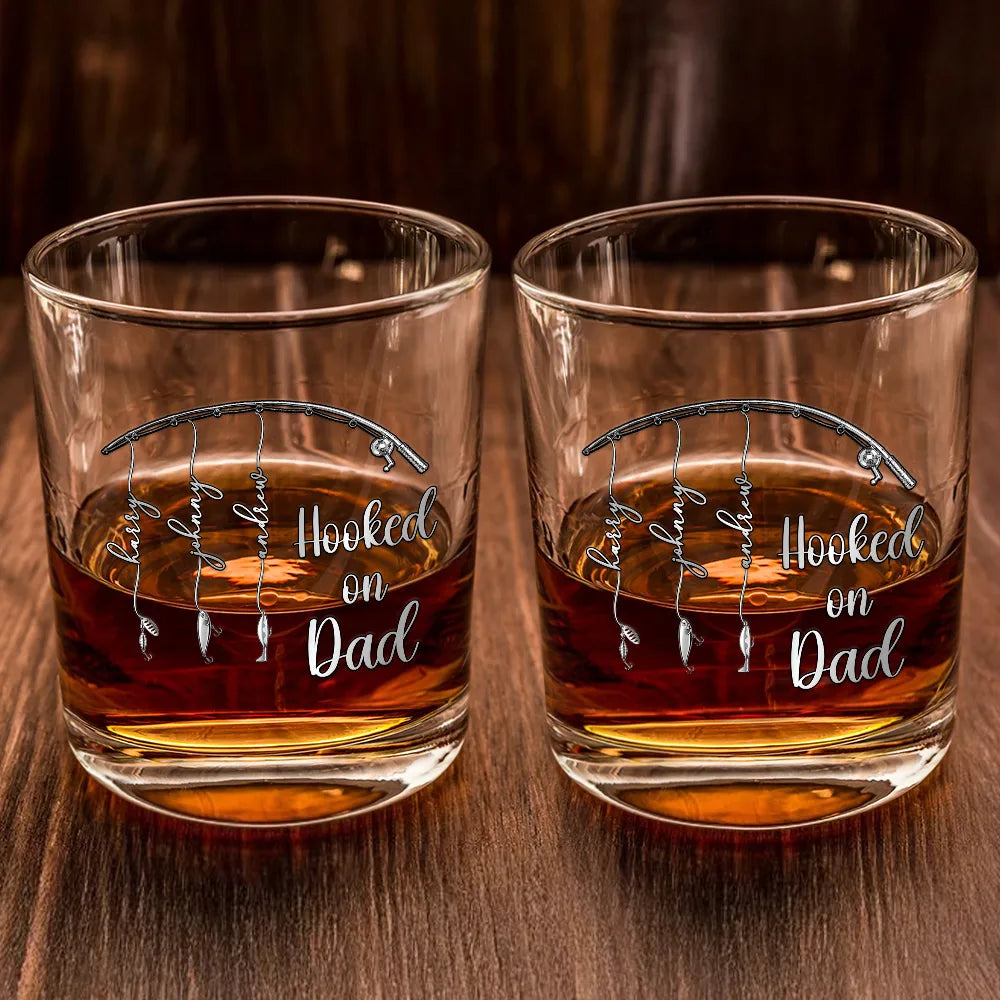 Gift For Father,Gift For Grandpa,Fishing,Non-Eng,Icon,Proud - Reel Cool Dad Grandpa - Personalized Whiskey Glass