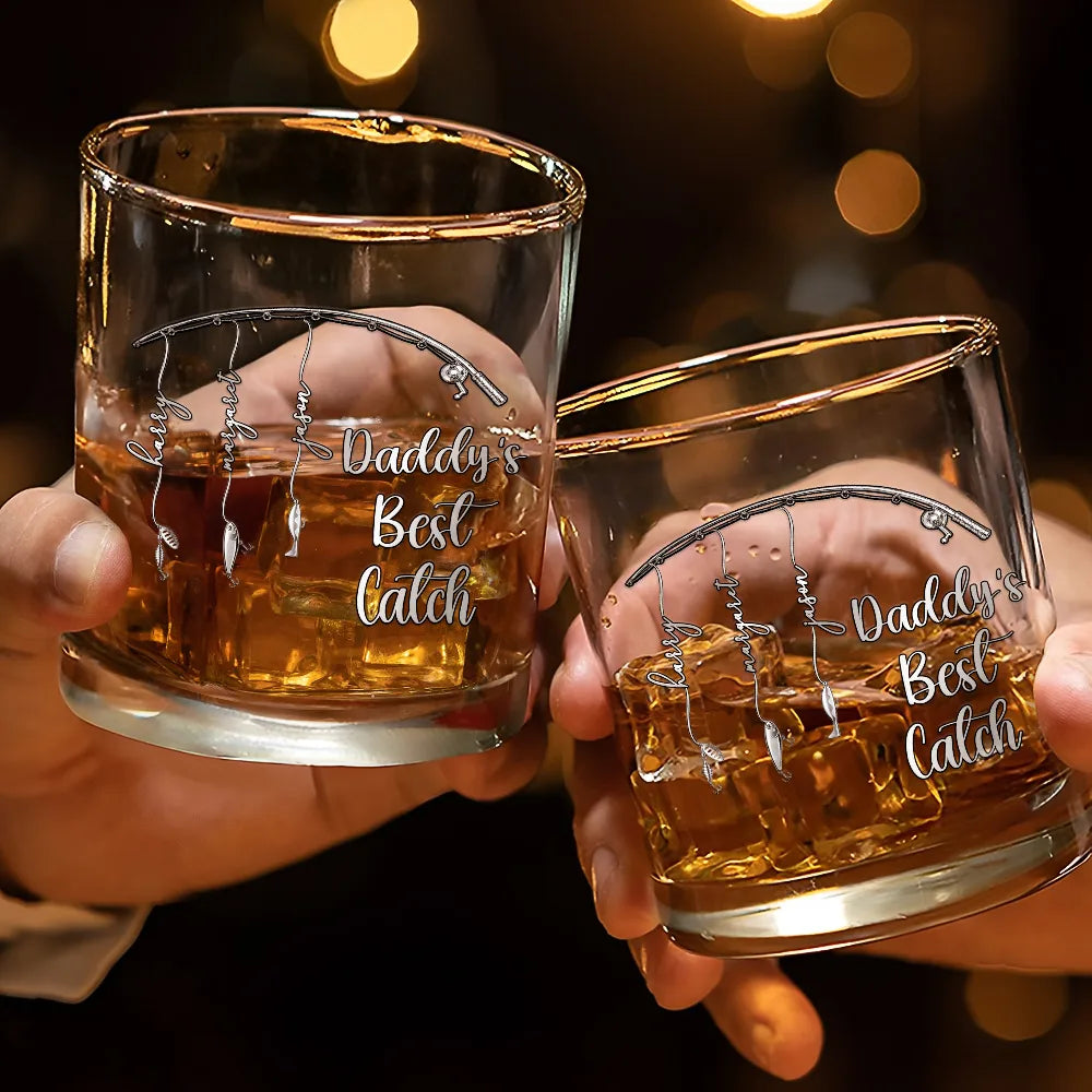 Gift For Father,Gift For Grandpa,Fishing,Non-Eng,Icon,Proud - Reel Cool Dad Grandpa - Personalized Whiskey Glass
