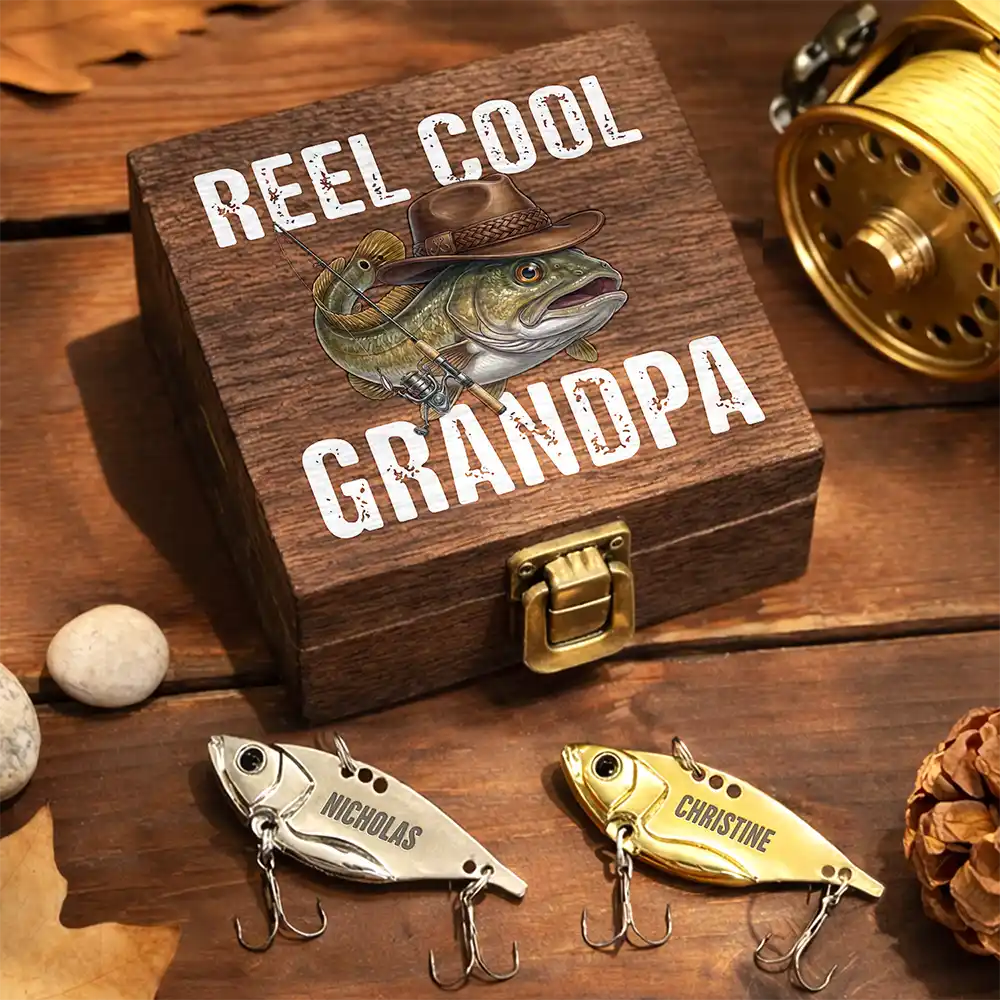 Gift For Men,Gift For Grandpa,Gift For Father,Fishing,Icon,Grateful - Reel Cool Dad Grandpa Fisherman - Personalized Metal Fish Lure Set