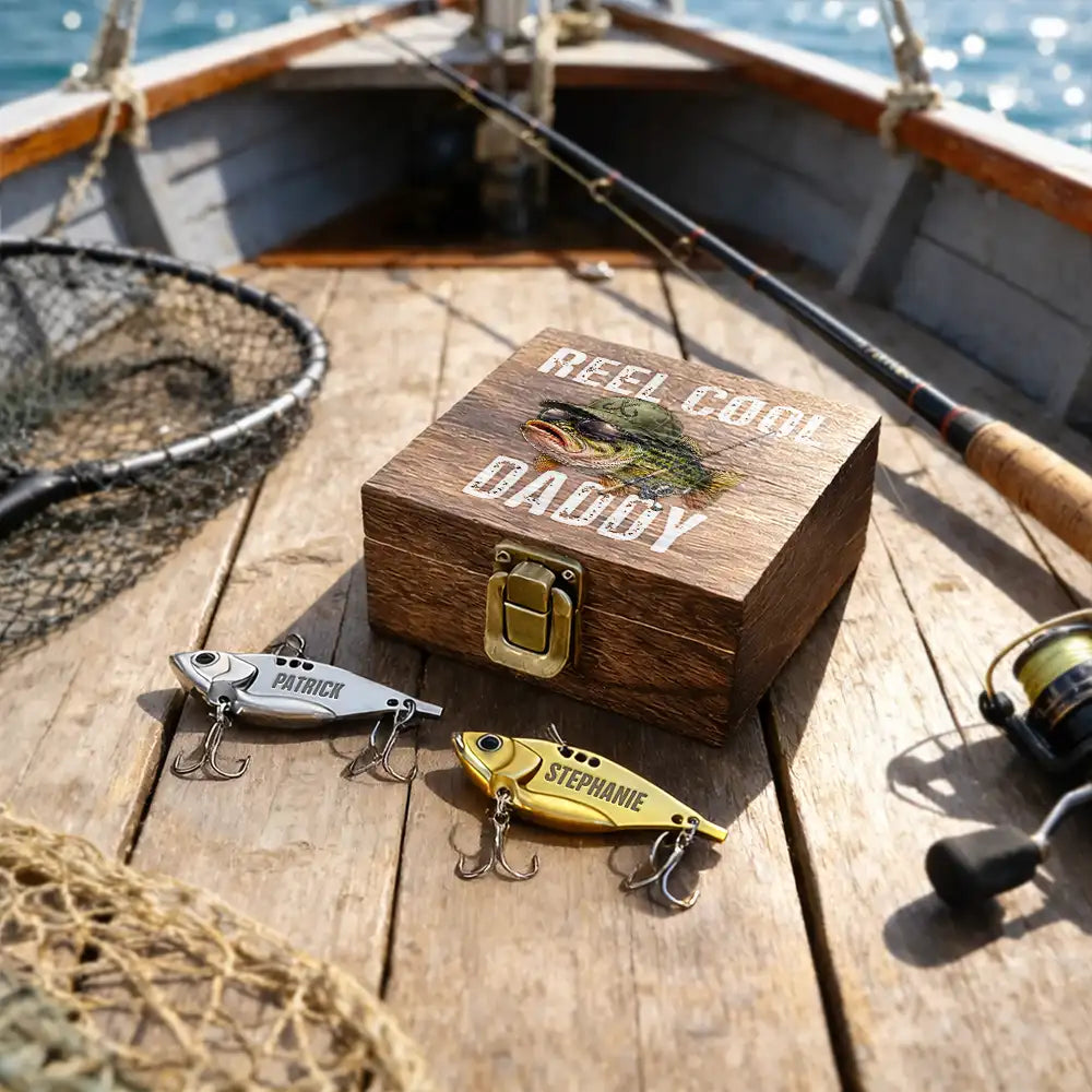 Gift For Men,Gift For Grandpa,Gift For Father,Fishing,Icon,Grateful - Reel Cool Dad Grandpa Fisherman - Personalized Metal Fish Lure Set