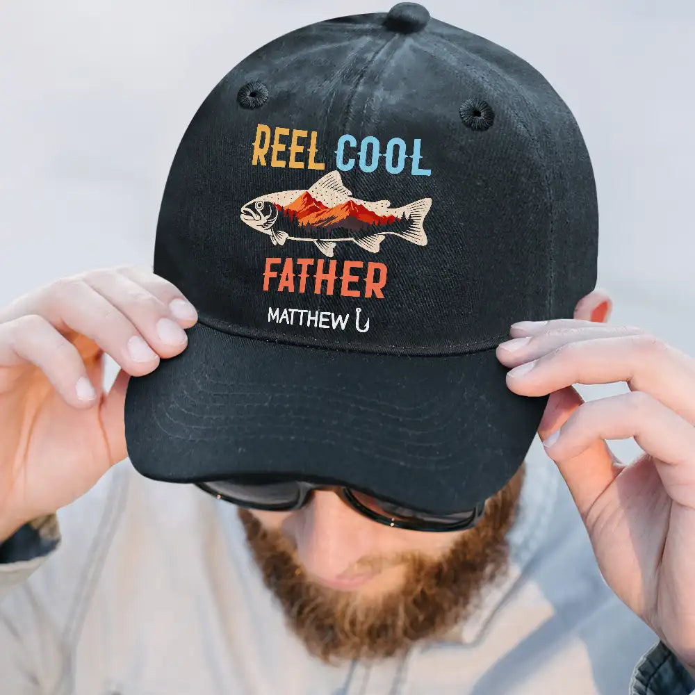 Gift For Father, Gift For Grandpa, Funny, Fishing - Reel Cool Grandpa - Personalized Vintage Washed Denim Cap