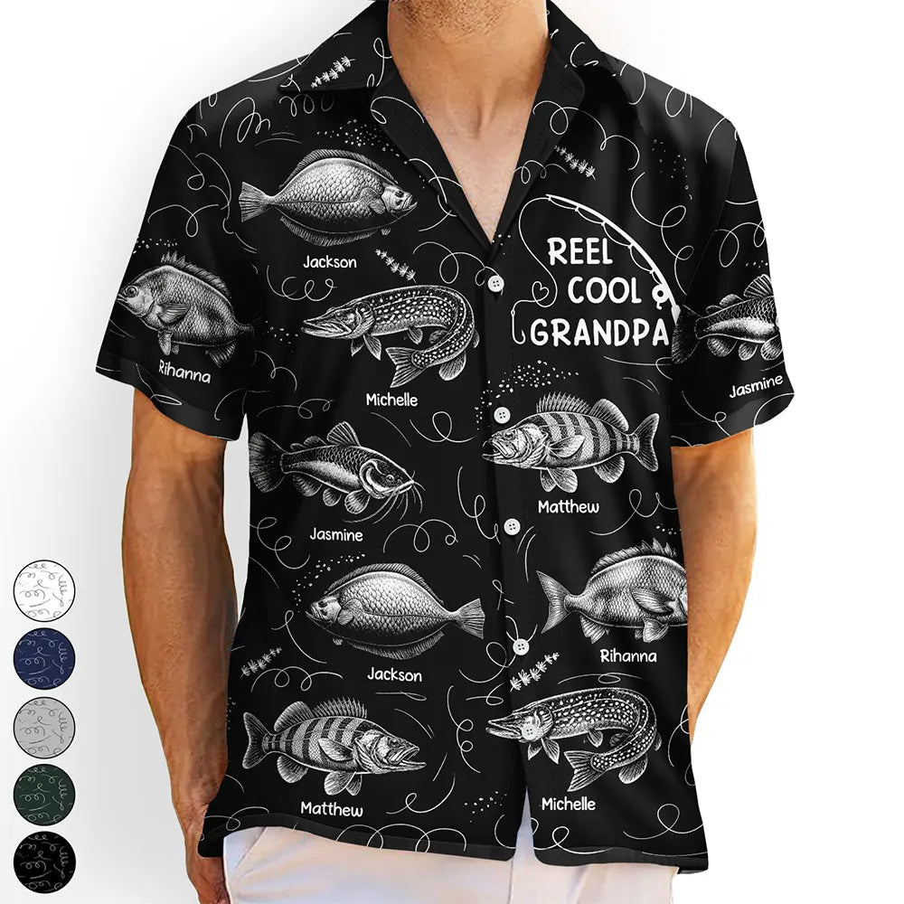Gift For Father,Fishing,Proud,Icon - Reel Cool Grandpa Dad - Personalized Hawaiian Shirt