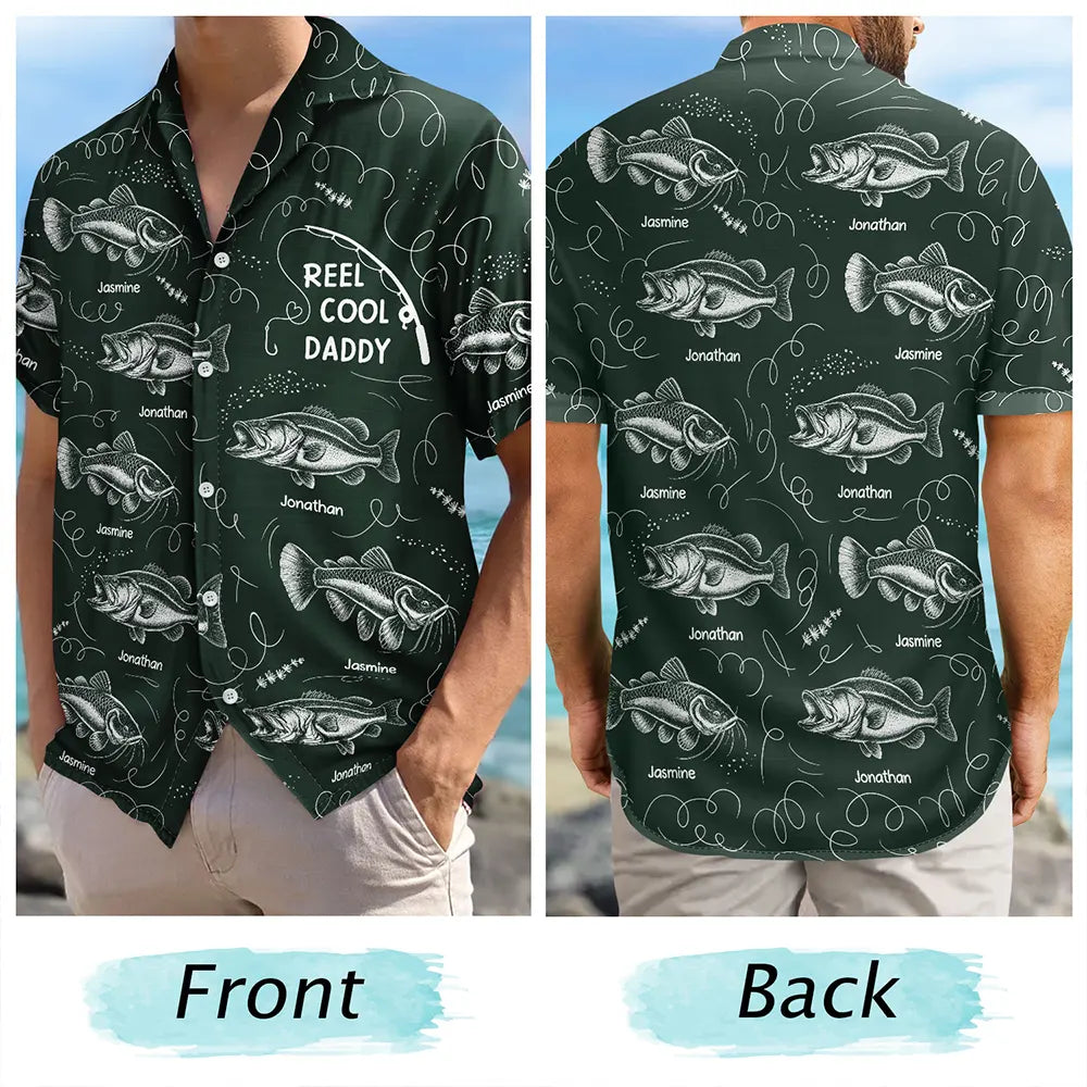 Gift For Father,Fishing,Proud,Icon - Reel Cool Grandpa Dad - Personalized Hawaiian Shirt