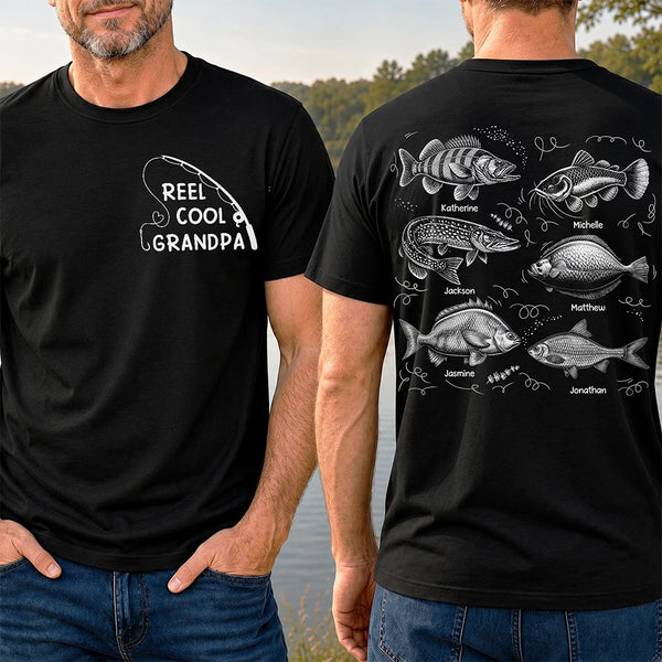 Gift For Father,Gift For Grandpa,Fishing,Top Market,Non-Eng,Icon,Proud - Reel Cool Grandpa Dad - Personalized T Shirt