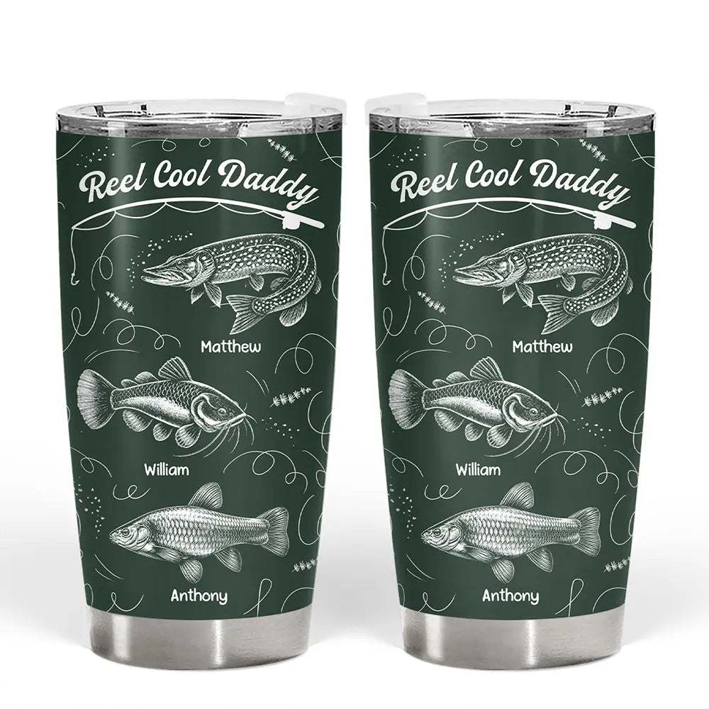 Gift For Father,Fishing,Proud,Icon - Reel Cool Grandpa Dad - Personalized Tumbler