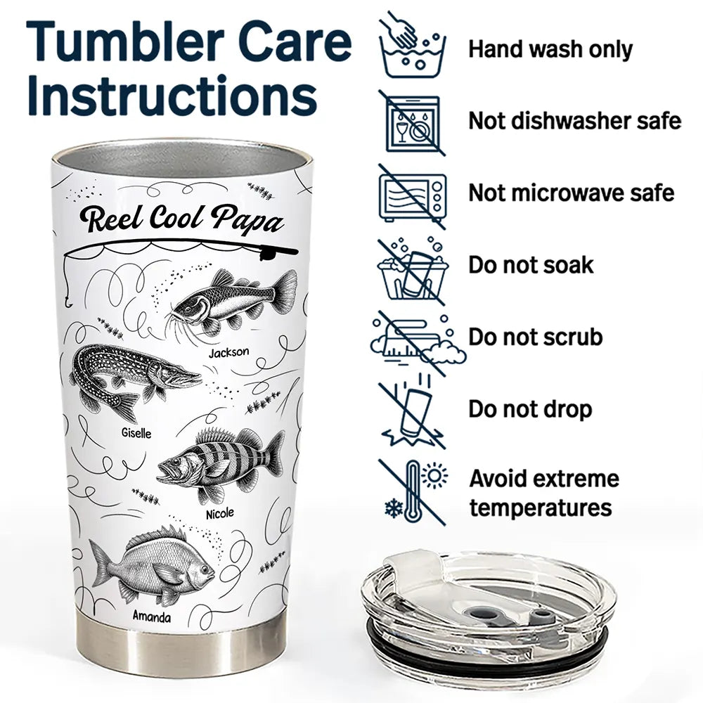 Gift For Father,Fishing,Proud,Icon - Reel Cool Grandpa Dad - Personalized Tumbler
