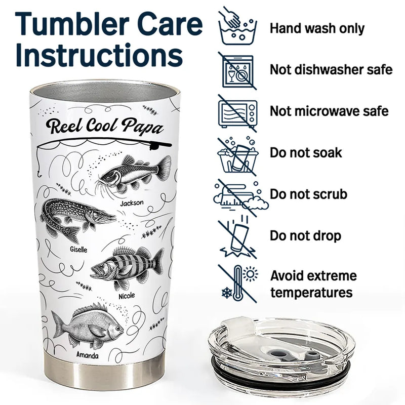 Gift For Father,Fishing,Proud,Icon - Reel Cool Grandpa Dad - Personalized Tumbler