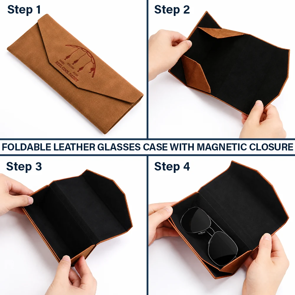 Happy,Gift For Men,Gift For Father,Gift For Grandpa,Gift For Husband,Dad's Hobby,Grandpa's Hobby,Fishing,Gift For Couples,Non-Eng,Icon,Adorable - Reel Cool Grandpa Dad With Kids Names - Personalized Leather Glasses Case