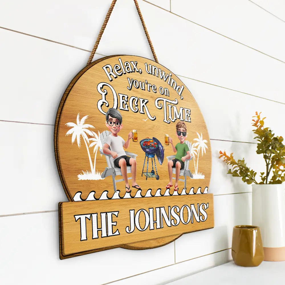 Gift For Couples,Gift For Husband,Gift For Wife,Gift For Boyfriend,Gift For Girlfriend,Patio,Poolside - Relax Unwind Patio Time 3D Couple - Personalized Custom Shaped Wood Sign