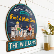 Top Market, Pet Couple, Patio, Playful, Outdoor Decor, Pet Lovers, Gift For Couples, Vector - Relax Unwind You're On Patio Time - Personalized Custom Shaped Wood Sign