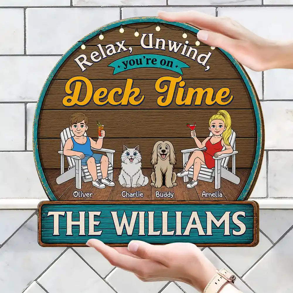 Top Market, Pet Couple, Patio, Playful, Outdoor Decor, Pet Lovers, Gift For Couples, Vector - Relax Unwind You're On Patio Time - Personalized Custom Shaped Wood Sign