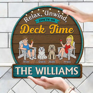 Top Market, Pet Couple, Patio, Playful, Outdoor Decor, Pet Lovers, Gift For Couples, Vector - Relax Unwind You're On Patio Time - Personalized Custom Shaped Wood Sign