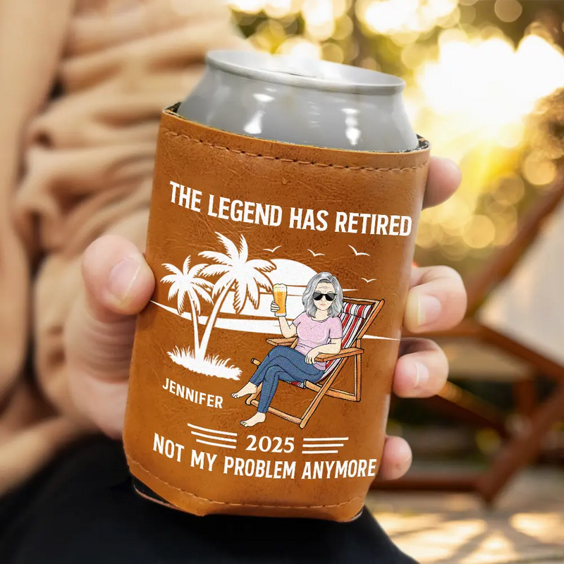 Retirement,Gift For Yourself,Summer,Gift For Father,Happy - Retired Legend Every Sip Taste Like - Personalized Leather Can Cooler