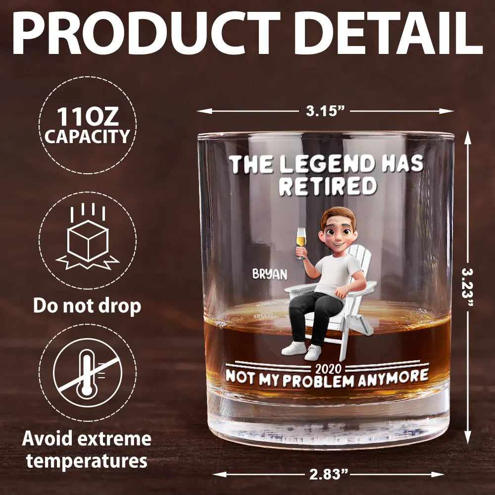Retirement,Parents,Gift For Grandparents,Funny - Retired Not My Problem Anymore 3D Effect - Personalized Whiskey Glass