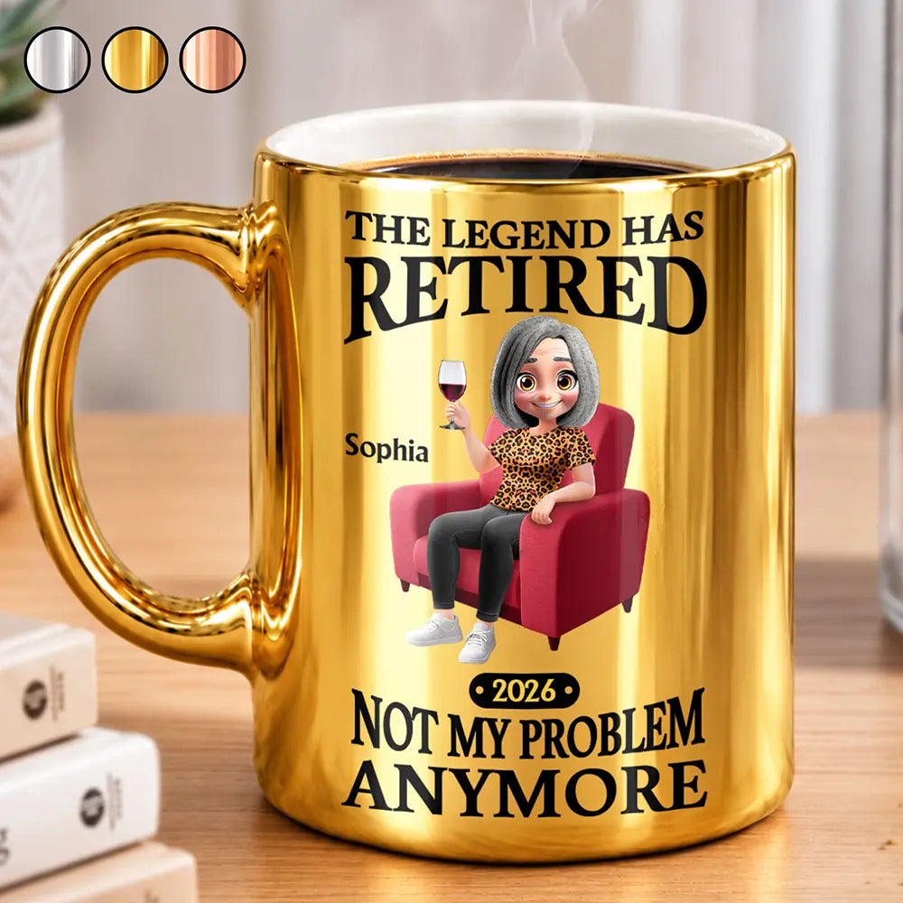 Retirement Gift For Coworker - Personalized The Legend Has Retired Metallic Mug