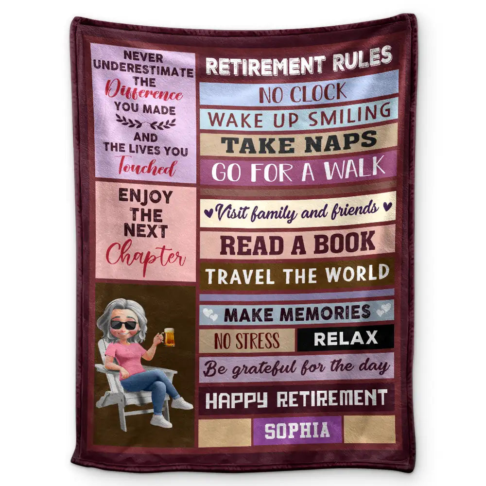 Retirement Rules Funny Farewell Gift - Personalized Fleece Blanket, Sherpa Blanket