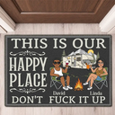 Humorous,Camping,Outdoor Decor,Gift For Couples,Vector - Retro Cartoon Camping Couple This Is Our Happy Place - Personalized Doormat