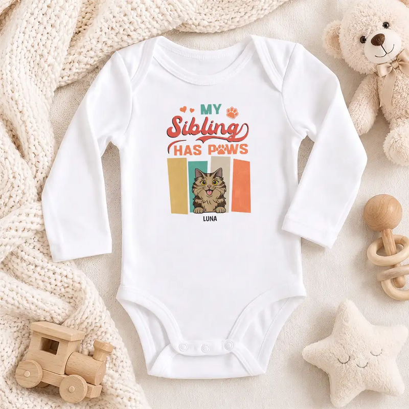 Top Market,New Baby,Playful,Pet Lovers,Vector - Retro Dogs Cats Siblings Have Paws - Personalized Baby Onesie