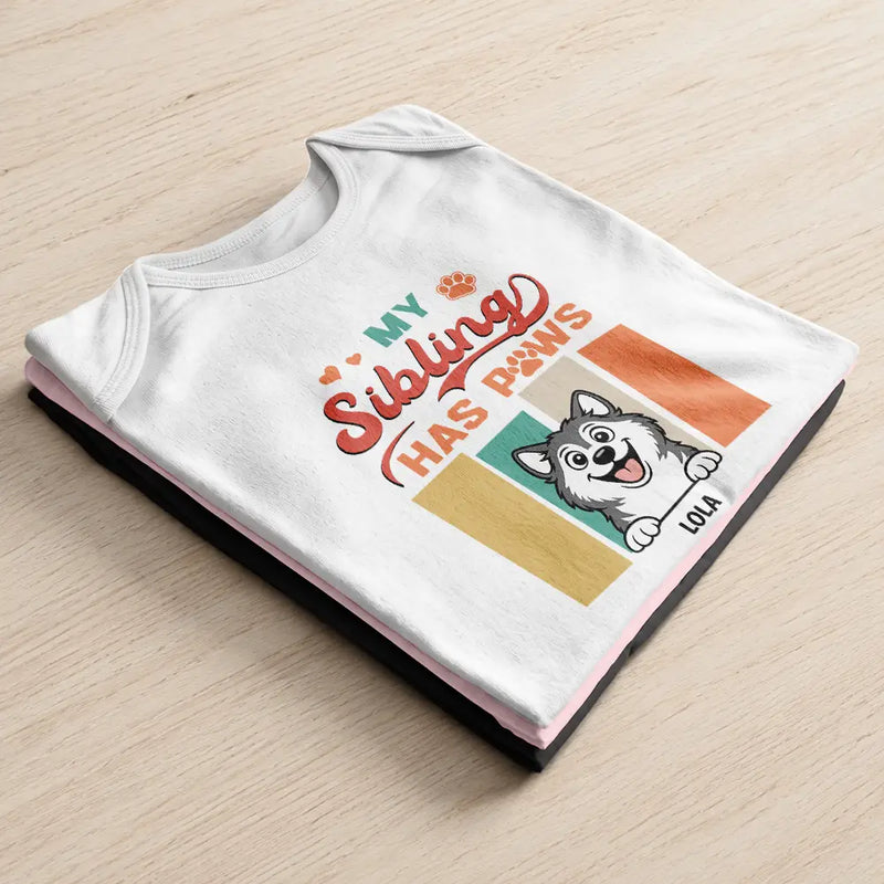 Top Market,New Baby,Playful,Pet Lovers,Vector - Retro Dogs Cats Siblings Have Paws - Personalized Baby Onesie